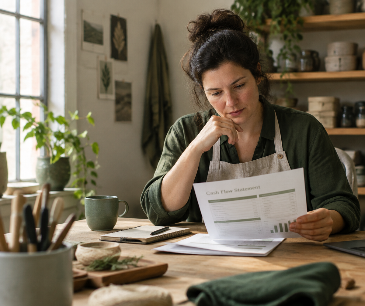 Small business owner reviewing a printed Cash Flow statement